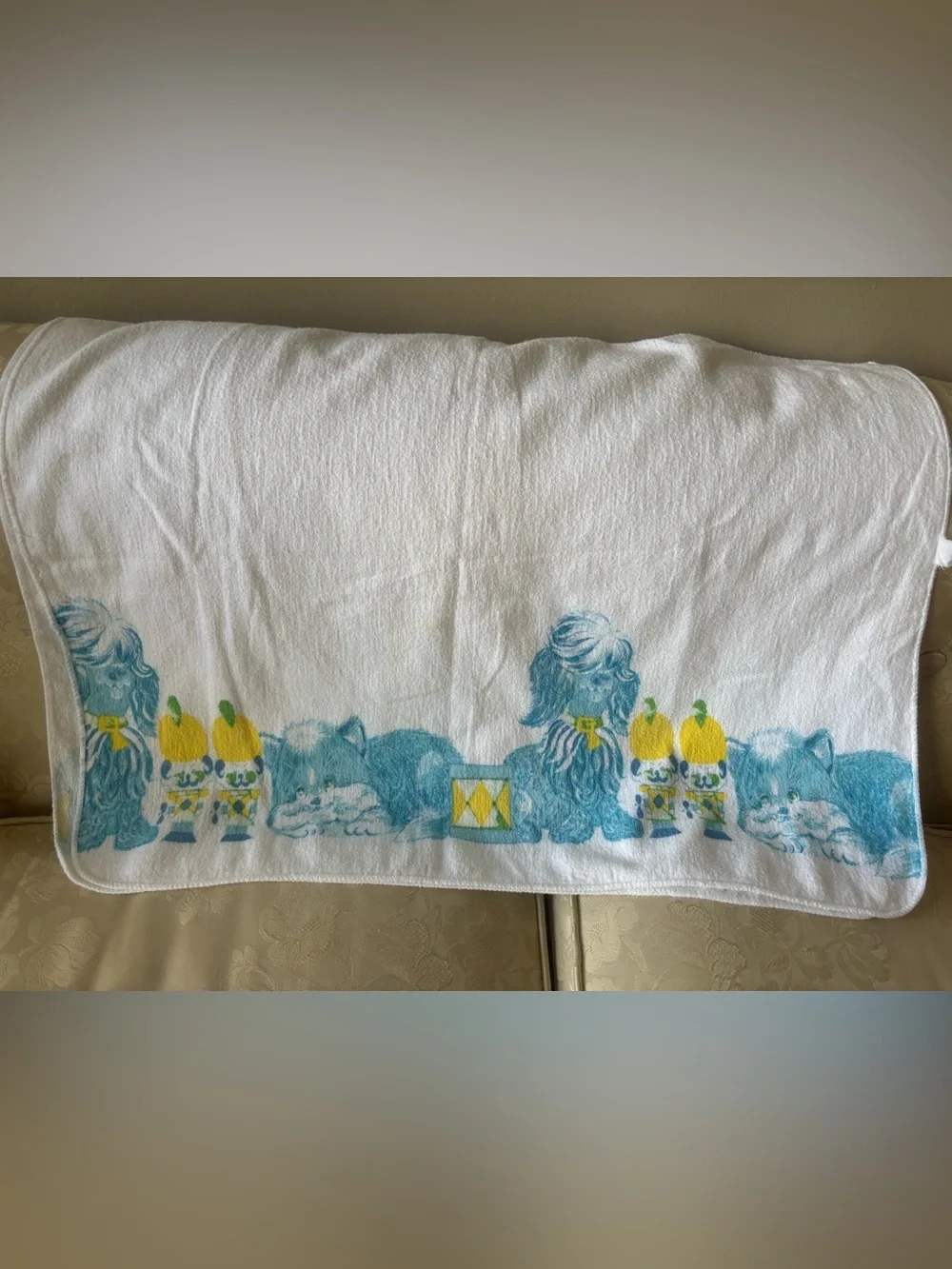 Vintage Kitten Puppy Baby Receiving Blanket Toy Soldier 43.5” x 23.5”